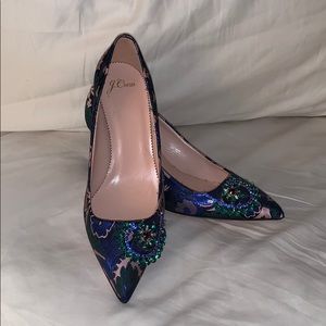 Floral jacquard heels